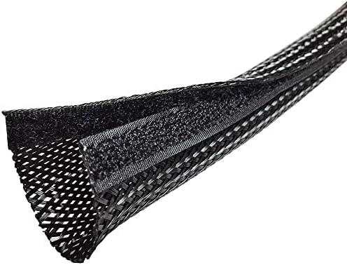 Electriduct 1/2" Side Entry Cable Wrap Braided Sleeving with Hook & Loop Fastener - 50 Feet (Black)