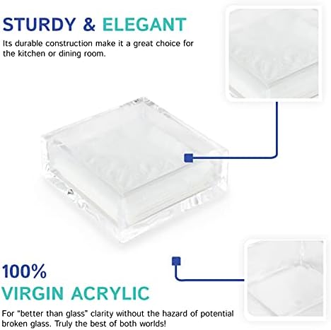 Huang Acrylic Clear Square Paper Napkin Holder | For Cocktails, Hosting, Picnics, Weddings, Parties | Long Lasting Premi