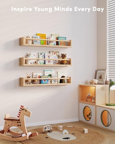G&W Gruwald Nursery Book Shelves, Set of 3, Wall Bookshelf, Book Shelf for Kids Rooms, Wall Book Shelves for Bedroom Kids, Floating Shelf, Nursery Decor(Wood, 23 Inches)