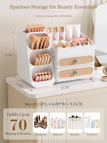 Booklov Large Makeup Organizer for Vanity Countertop, White
