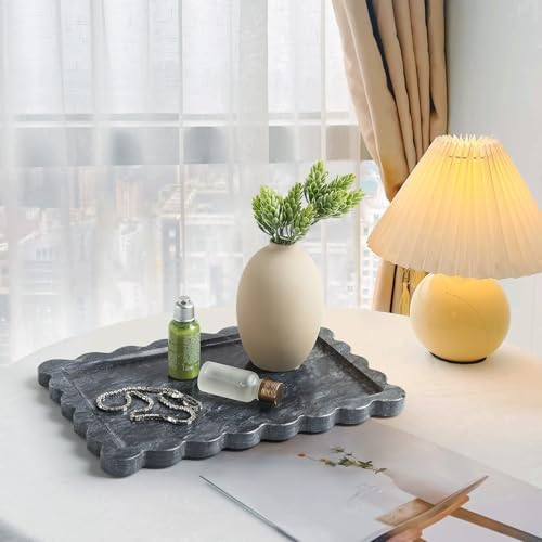 Scalloped Natural Marble Tray - Decorative Stone Tray for Bathroom & Vanity