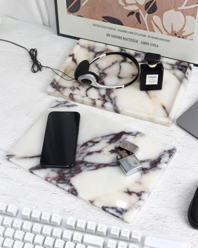 Real Luxurious Natural Marble Vanity Tray Genuine Marble Storage Tray for Home Decor Stone Tray for Bathroom/Kitchen/Van