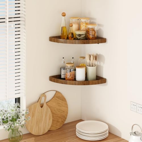 YMYNY Set of 2 Corner Floating Shelves for Wall 12" Vintage Brown HFS001H-2