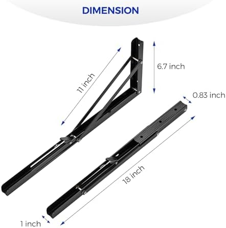 Ravinte Matte Black Folding Shelf Brackets, 18 Inch, 2 Pack