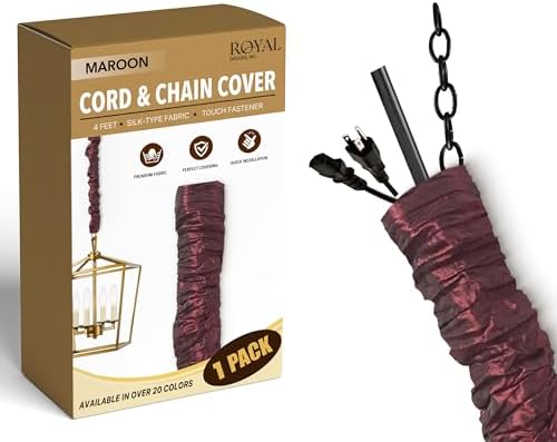 Royal Designs, Inc. CC-7-MA Maroon Cord & Chain Cover- 4 feet- Silk-type Fabric Touch Fastener - Use for Chandelier Ligh
