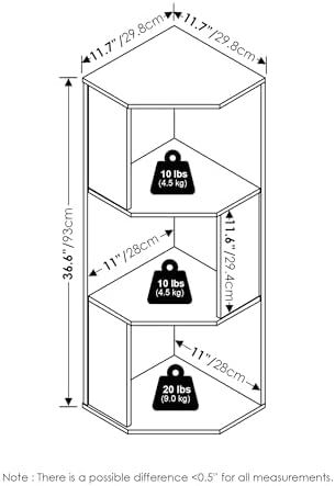 Furinno ECON Corner Shelf, 3-Tier Corner Book Shelf, Standing Storage Shelves, Cube Display Rack, Bookshelf, for Organiz