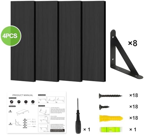 Fixwal Wall Floating Shelves for Home Decor (Black, Set of 4, 16.5 Inch)