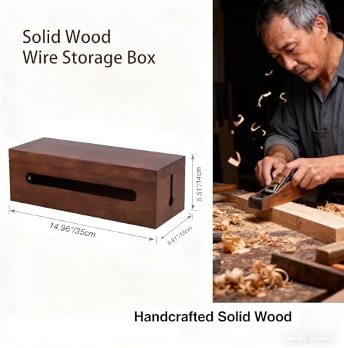 Cable Management Box, Solid Wood Cord Hider, Large Wire Organizer