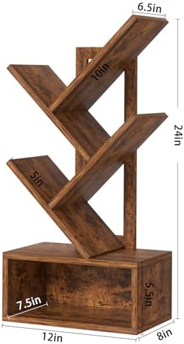 SHEEPAM 5 Tier Tree Book Case, Small Bookshelf with Shelf