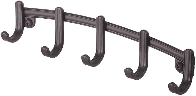 mDesign Steel Modern Key Holder for Wall - Decorative Wall-Mount Key Ring Holder and Hook Rack - 5 Metal Hooks for Hanging Dog Leash, Car Keys, and Keychain - Hyde Collection - 2 Pack - Bronze