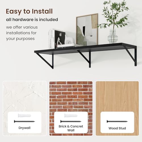 Axeman Deep Floating Shelves, 40'' x 10'' Black Wall Shelves Set of 2