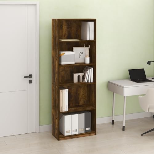 Hagen 5-Tier Bookshelf, 71 Inch Tall Bookcase, with Adjustable Shelves, for Living Room, Home Office, Study, Rustic Brow