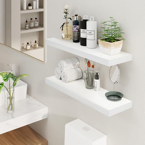 Fun Memories White Floating Shelves 36 Inch Long, 8 Inch Deep Floating Shelf for Wall, 36" W x 8" D Floating Shelves Set