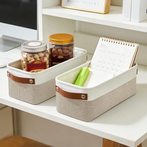 Bagnizer Small Fabric Storage Baskets, 15x6x5 inch Narrow Storage Bins 4-Pack Long Storage Basket for Organizing with Ha