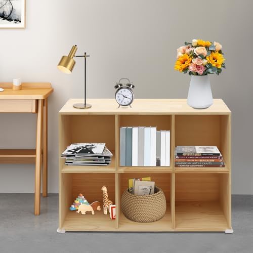 Solid Wood 6 Cube Storage Organizer Small Bookshelf for Small Spaces Wooden Cube Shelf Bookcase Floorstanding Storage Sh
