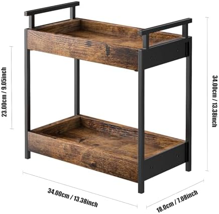 KLM Countertop Coffee Station Organizer, 2 Tier Wooden Shelf for Coffee Bar Accessories, Condiment Storage Caddy for Kit