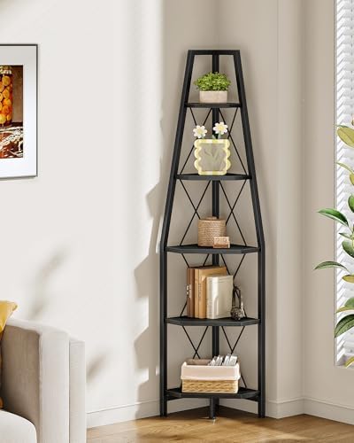 CHOEZON 5-Tier Corner Shelf, Corner Bookshelf, Ladder Shelf, Floor Standing Storage Rack, Open Display Stand, Plant Stan