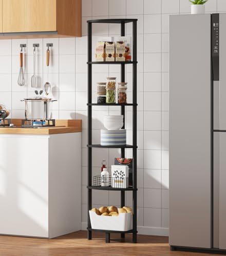 VIMBER Corner Shelf, 6-Tier Corner Bookshelf, Industrial Corner Ladder Shelf, DIY Storage Shelves, Modern Display Shelf 