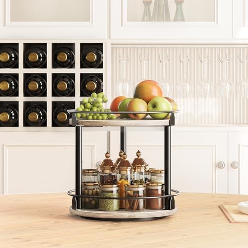 YATINEY Lazy Susan Organizer, Rotating Spice Rack, 2 Tier Spice Turntable Organizer, Industrial Turntable Spice Holder, 
