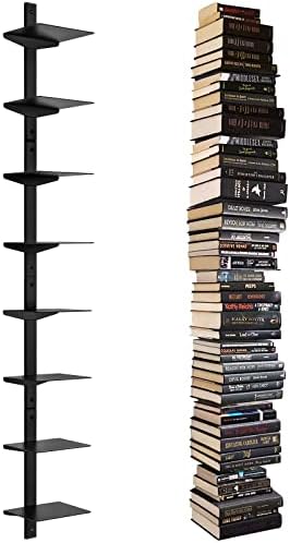 Floating Book Shelves for Wall, 8 Tier Invisible Floating Bookshelf, Vertical Spine Book Tower, Wall Mounted & Space Sav