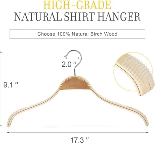 TOPIA HANGER Slim Natural Wood Hangers with Extra Soft Non-Slip Rubber Grips, 30-Pack High-Grade Fashion Hanger No Shoulder Bump for Sweaters, Hoodies, Jacket, Dress, Coat -CT15N30