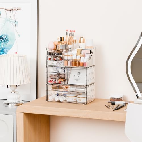 Yieach 3 Pack Clear Makeup Organizer Countertop for Dresser,Vanity and Bathroom Counter Organizer,Tiered Stackable Makeu