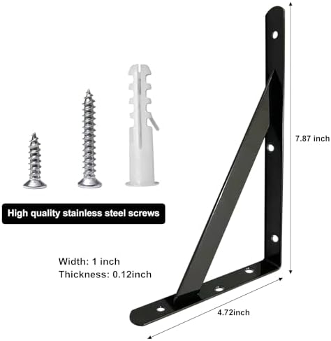 Heavy Duty Shelf Brackets Wall Mount Steel Bracket Wall Brackets for Shelves (Black, 8 x 5 Inch-4 Pairs)