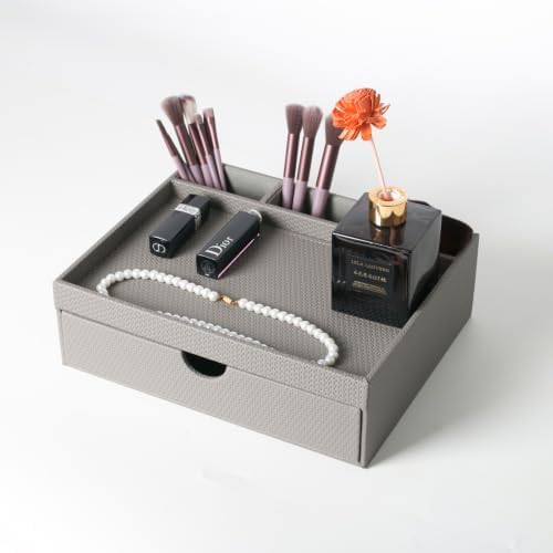 Leather Desk Organizer, Desktop Storage Box with Drawers, Organizer Made of Leather Material for Household Guest rooms