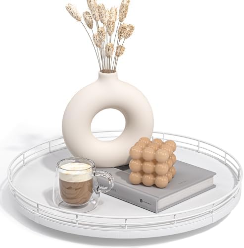 13-Inch Oak Decorative Tray for Coffee Table and Vanity, White Finish