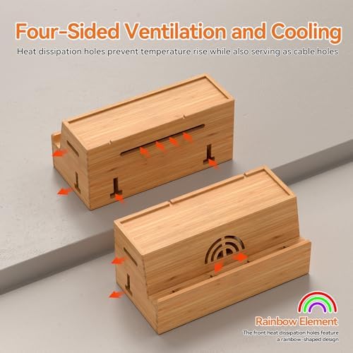Bamboo Cable Management Box, Natural Color, 31X14X15.5CM