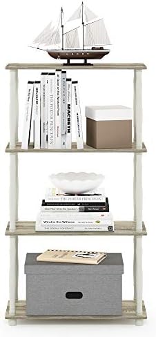 Furinno Turn-N-Tube 4-Tier Multipurpose Shelf Display Rack, Classic Tubes, Sonoma Oak/White