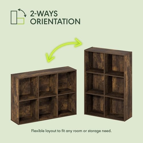 Furinno LUDER Book Shelf, 6-Cube Bookshelf, Bookcase with Open Shelves, 9.5 x 24.6 x 35.4, for Living Room, Bedroom, Hom
