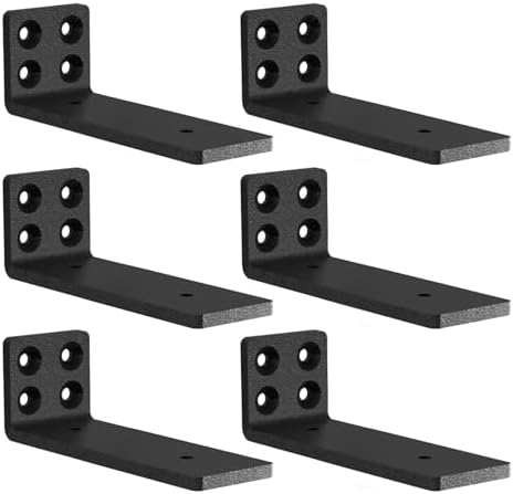 MLOQI 6 Pack Black Heavy Duty Shelf Brackets, Brackets for Wood Shelve, 5mm Thick Floating Shelf Bracket Up to 50KG Capa