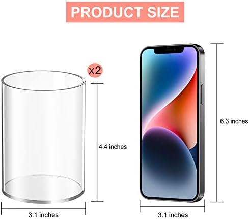 Mototo 2 Pieces Clear Acrylic Pen Holder Round & Pencil Cup Clear Makeup Bush Holder Acrylic Desktop Stationery Organizer for Office, School, Home, Desk Accessories - 2 Pack, Round
