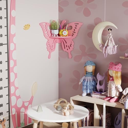 Butterfly Corner Shelf Nursery Wall Deor Floating Corner Shelf for Kid’s Room, Small Cute Decorative Shelf Wall Mounted,