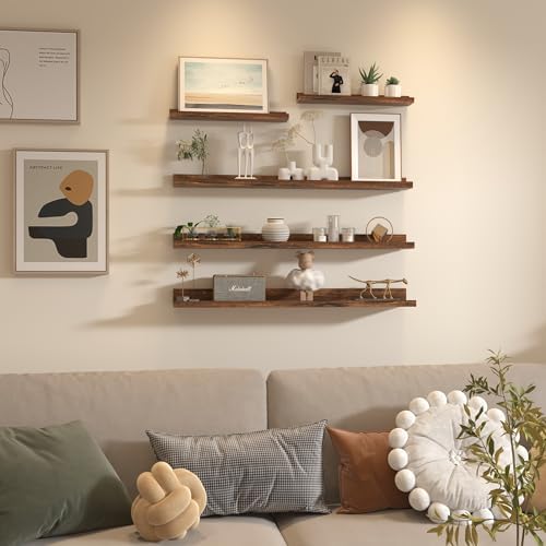 Giftgarden 36 Inch Large Floating Shelves for wall Set of 5, Rustic Wood Wall Shelves for Bathroom, Bedroom, Kitchen, Li