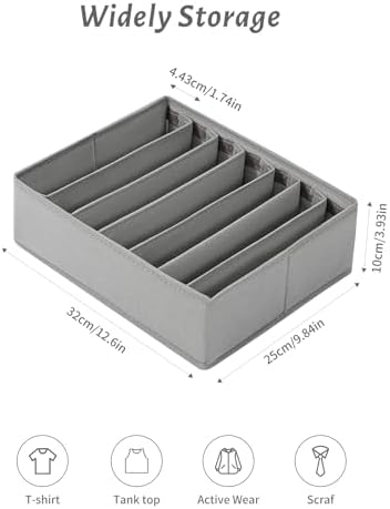 4 Packs Adjustable T-shirt Drawer Organizers for Clothing with 6 Adjustable Dividers, 7 Grids Wardrobe Storage Box, DIY 