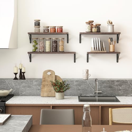 YGEOMER 4 Different Sizes Floating Shelves for Wall Decor, Dark Carbonized