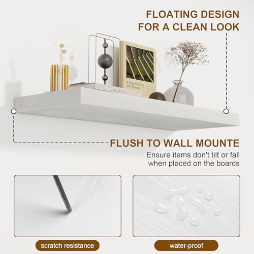 White Floating Shelves for Wall, 20"L Bathroom Shelf, 8" Deep Wall Shelf
