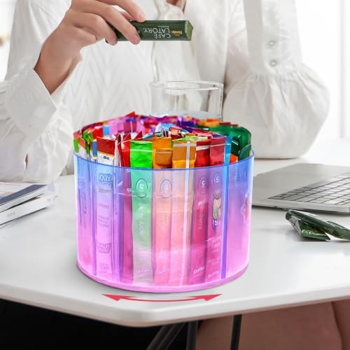 Drink Packet Organizer, Lazy Susan Gradient Drink Mix Organizer, Acrylic Water Drink Packet Holder with 4 Compartments f