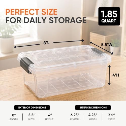 Superio 1.85 Quart Clear Plastic Storage Boxes with Lids, Stackable Organizer Containers, BPA-Free Storage Bins for Home