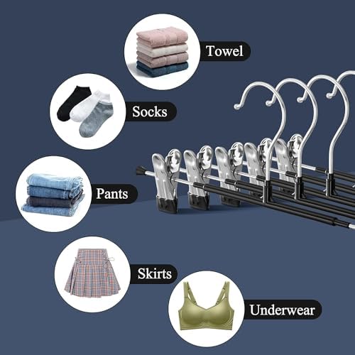 Pants Hangers with Clips Skirt Hangers 12 Inch 60 Pack, Black