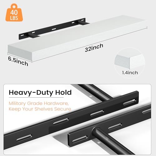 Fun Memories Floating Shelves for Wall 32 Inch, Set of 2 – Wall-Mounted Storage & Display Shelf with Invisible Bracket, 