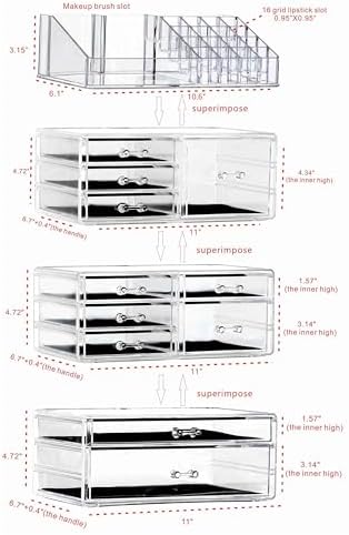 Cq acrylic Clear Makeup Storage Organizer Drawers Skin Care Large Cosmetic Display Cases Stackable Storage Box With 11 D