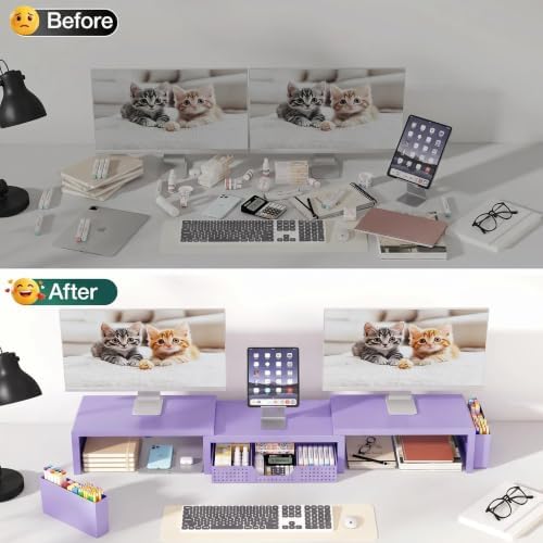 OPNICE Desk Organizer and Accessories, Computer Monitor Stand Riser with Drawer and 2 Pen Holders, Laptop Stand, Office 