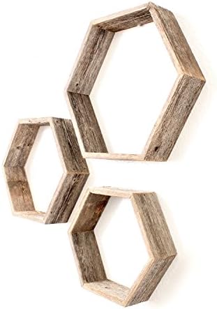 BARNWOODUSA Hexagon Floating Shelves Set of 3 Rustic Farmhouse Reclaimed Wo