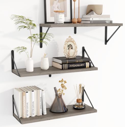 Heimlove Floating Book Shelves for Wall,23.6 Inches Wall Bookshelf Mounted Display&Storage Wood Shelves for Kitchen Bath