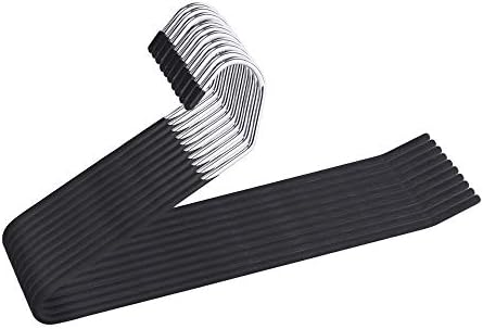 JS Hanger Non Slip Pants Hangers 10 Pack Open Ended Easy Slid Slacks Hangers, Durable Anti-Rust Space Saving Metal Jeans Hangers, Chrome and Black Friction