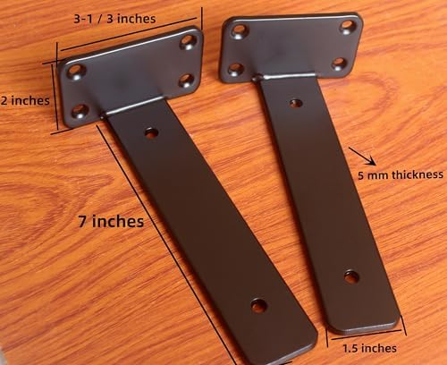 16 Pack - 7 inch Black Hidden L Shelf Bracket (1/5 Inch Thicked) Iron Floating Shelf Brackets Rustic Industrial Metal Br
