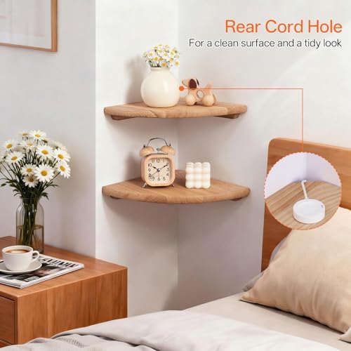 Gieanoo Corner Floating Shelf 7inch Solid Oak Wood Floating Corner Shelf with Wire Hole Corner Wall Mount Storage Displa